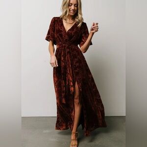 Baltic Born Uma copper floral velvet maxi dress